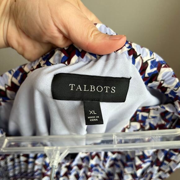 Talbots Pleated Skirt Size XL Geometric Print Midi Blue White Career Classic - Picture 7 of 9